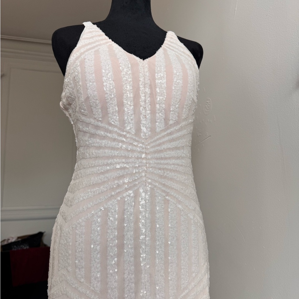 Night Way Collections Strapless White Sequin Dress